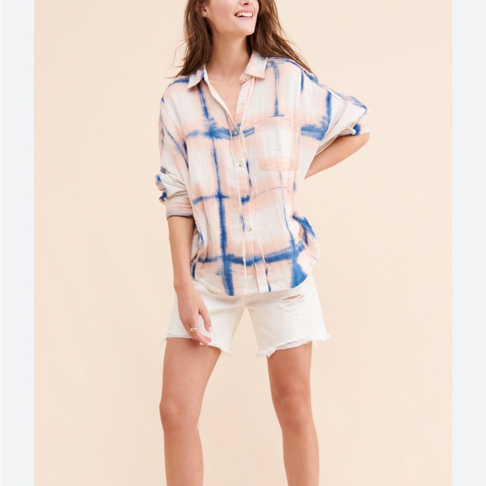 Free People Multicolor Plaid Button-Up Top